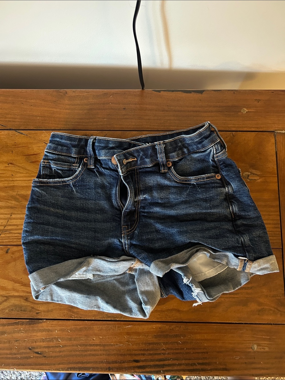 American Eagle Outfitters Dark Blue Rolled-Hem Denim Shorts